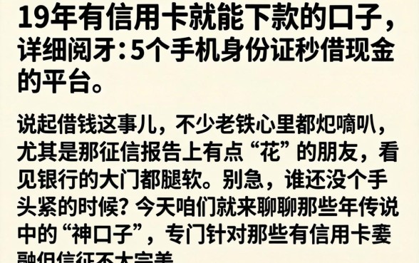 19年有信用卡就能下款的口子，详细阐述5个手机身份证秒借现金的平台