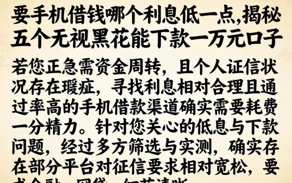 要手机借钱哪个利息低一点，揭秘五个无视黑花能下款一万元口子