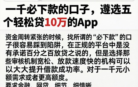 一千必下款的口子，遴选五个轻松贷10万的app