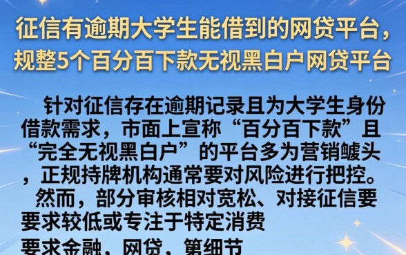 征信有逾期大学生能借到的网贷平台，规整5个百分百下款无视黑白户网贷平台