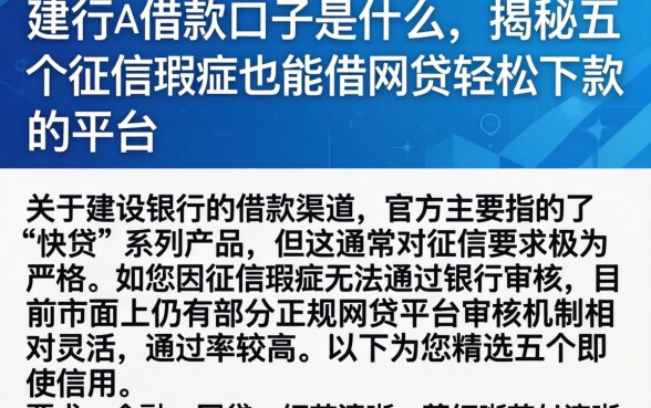 建行的借款口子是什么，揭秘五个征信瑕疵也能借网贷轻松下款的平台