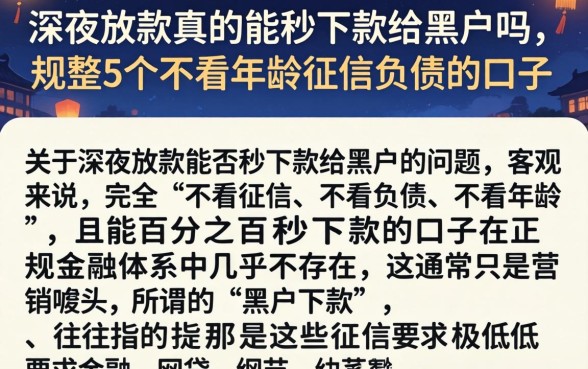 深夜放款真的能秒下款给黑户吗,规整5个不看年龄征信负债的口子