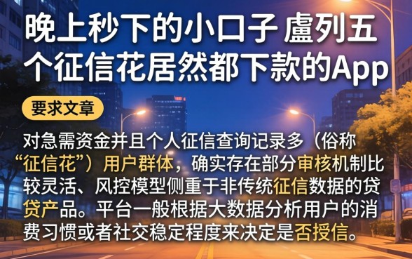 晚上秒下的小口子，胪列五个征信花居然都下款的app