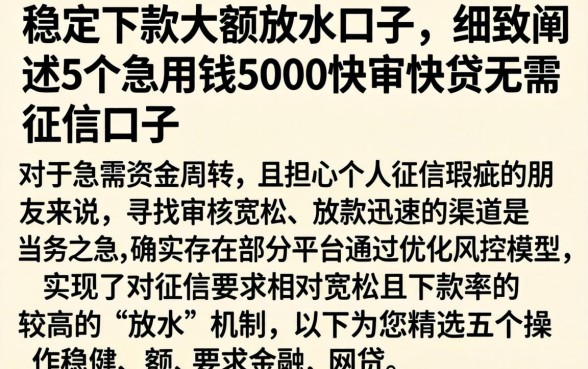 稳定下款大额放水口子，细致阐述5个急用钱5000快审快贷无需征信口子
