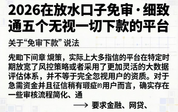 2026在放水口子免审，细致阐述五个无视一切下款的平台