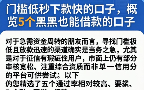 门槛低秒下款快的口子，概览5个黑户也能借款的口子