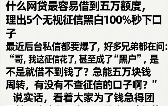 什么网贷最容易借到五万额度，理出5个无视征信黑白100%秒下口子