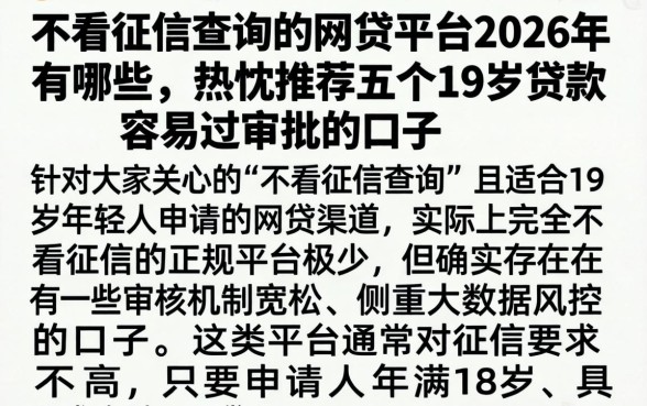 不看征信查询的网贷平台2026年有哪些，热忱推荐五个19岁贷款容易过审批的口子