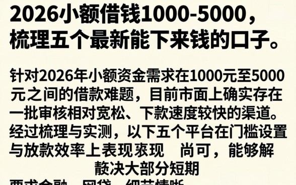 2026小额借钱1000-5000，梳理五个最新能下来钱的口子