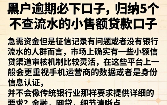 黑户逾期必下口子，归纳5个不查流水的小额度贷款口子