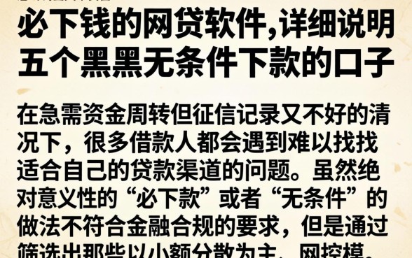 必下钱的网贷软件,详尽说明五个黑户无条件下款的口子