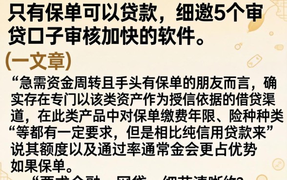 只有保单可以贷款，细致阐述5个审贷口子审核加快的软件