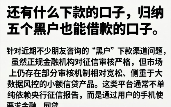 还有什么下款的口子，归纳五个黑户也能借款的口子