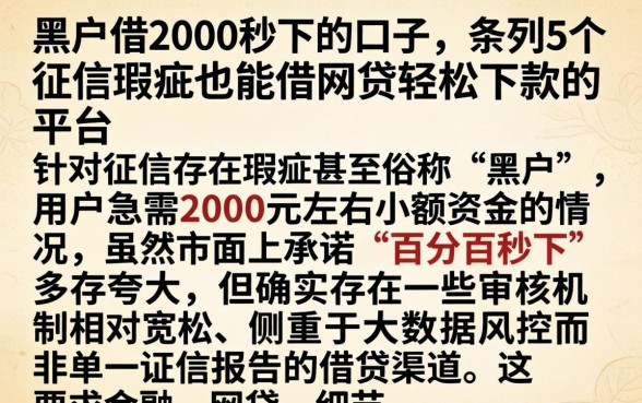 黑户借2000秒下的口子,条列5个征信瑕疵也能借网贷轻松下款的平台