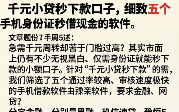 千元小贷秒下款的口子，细致阐述五个手机身份证秒借现金的软件