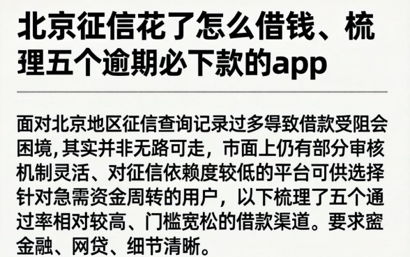 北京征信花了怎么借钱，梳理五个逾期必下款的app