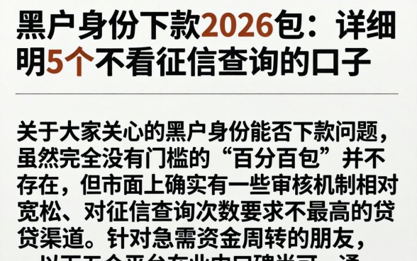 黑户身份下款2026包，详尽说明5个不看征信查询的口子