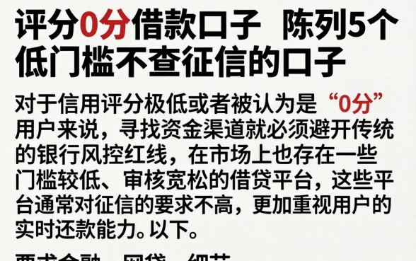 评分0分借款口子,陈列5个低门槛不查征信的口子
