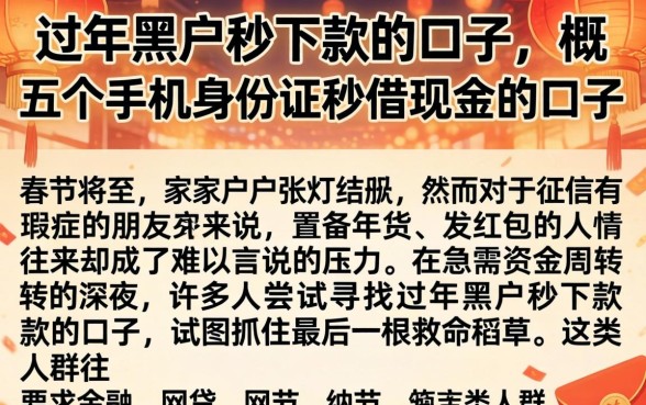过年黑户秒下款的口子，概括五个手机身份证秒借现金的口子