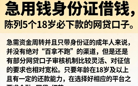 急用钱身份证借钱，陈列5个18岁必下款的网贷口子