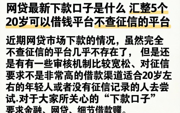 网贷最新下款口子是什么，汇整5个20岁可以借钱平台不查征信的平台