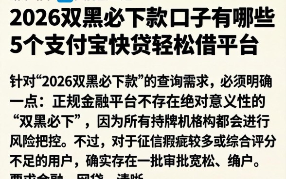 2026双黑必下款的口子有哪些，详尽说明5个支付宝快贷轻松借平台