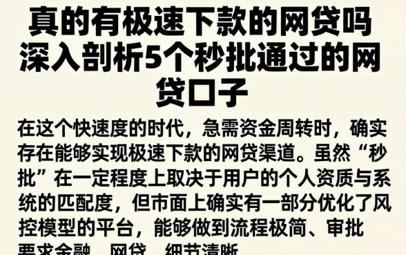 真的有极速下款的网贷吗，深入剖析5个秒批通过的网贷口子