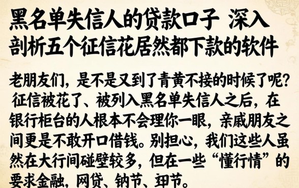 黑名单失信人的贷款口子，深入剖析五个征信花居然都下款的软件
