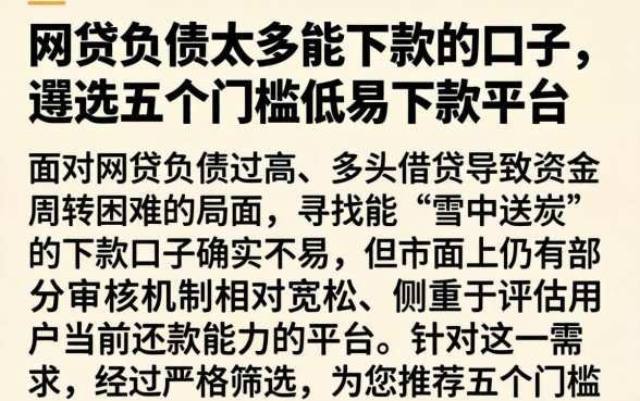 网贷负债太多能下款的口子，遴选五个门槛低易下款平台