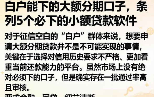 白户能下的大额分期口子，条列5个必下的小额贷款软件