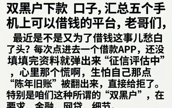 双黑户下款的的口子，汇总五个手机上可以借钱的平台
