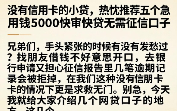 没有信用卡的小贷，热忱推荐五个急用钱5000快审快贷无需征信口子