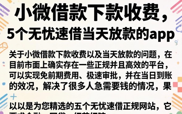 小微借款下款收费，概括5个无忧速借当天放款的app