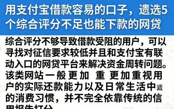 用支付宝借款容易的口子，遴选5个综合评分不足也能下款的网贷