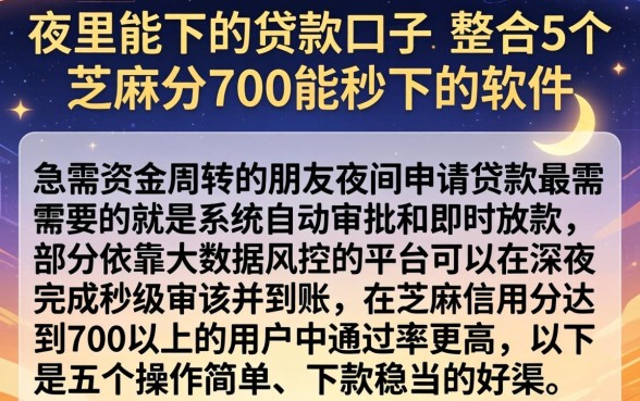 夜里能下的贷款口子，整合5个芝麻分700能秒下的软件