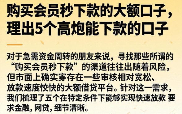 购买会员秒下款的大额口子，理出5个高炮能下款的口子