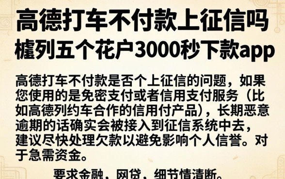 高德打车不付款上征信吗，胪列五个花户3000秒下款app