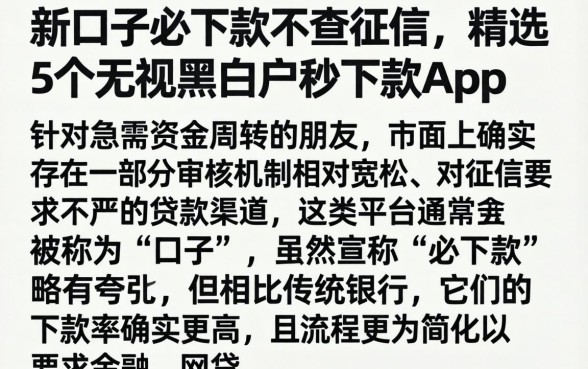 新口子必下款不查征信，精选5个无视黑白户秒下款app