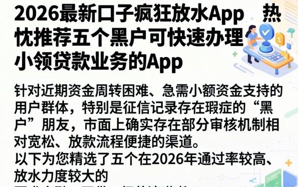 2026最新口子疯狂放水app，热忱推荐五个黑户可快速办理小额贷款业务的app
