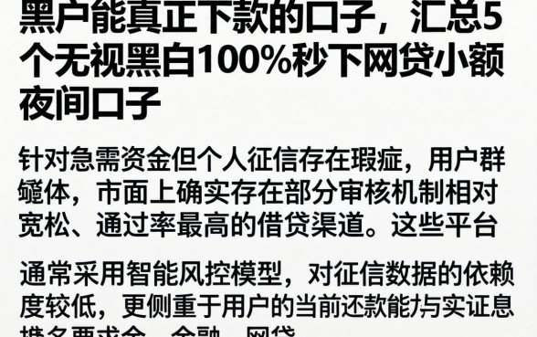 黑户能真正下款的口子,汇总5个无视黑白100%秒下网贷小额夜间口子