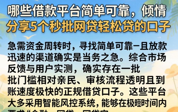 哪些借款平台简单可靠，倾情分享5个秒批网贷轻松贷的口子