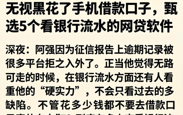 无视黑花了手机借款口子，甄选5个看银行流水的网贷软件