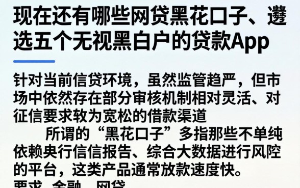 现在还有哪些网贷黑花口子，遴选五个无视黑白户的贷款app