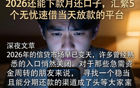 2026还能下款的月还口子，汇整5个无忧速借当天放款的平台