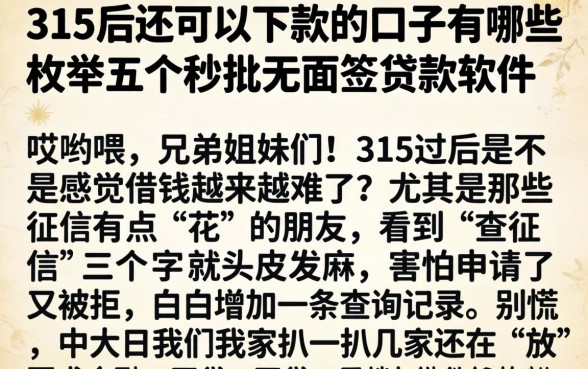 315后还可以下款的口子有哪些,枚举五个秒批无面签贷款软件
