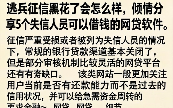 逃兵征信黑花了会怎么样，倾情分享5个失信人员可以借钱的网贷软件