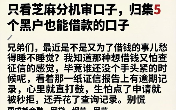 只看芝麻分机审口子，归集5个黑户也能借款的口子