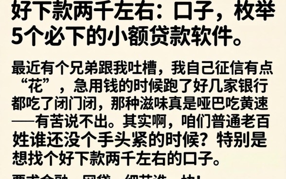 好下款两千左右的口子，枚举5个必下的小额贷款软件