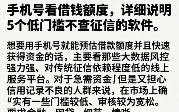 手机号看借钱额度，详尽说明5个低门槛不查征信的软件