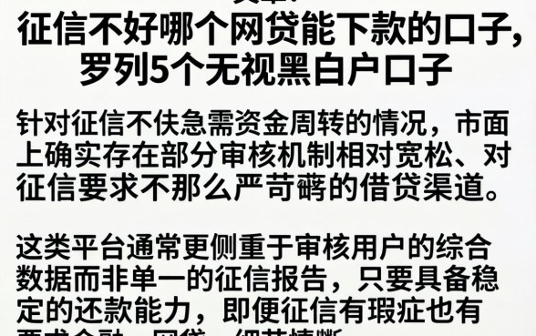 征信不好哪个网贷能下款的口子，罗列5个无视黑白户口子